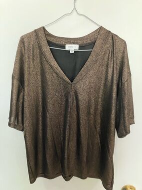 Evereve Shimmer V-Neck Top in Bronze Metallic